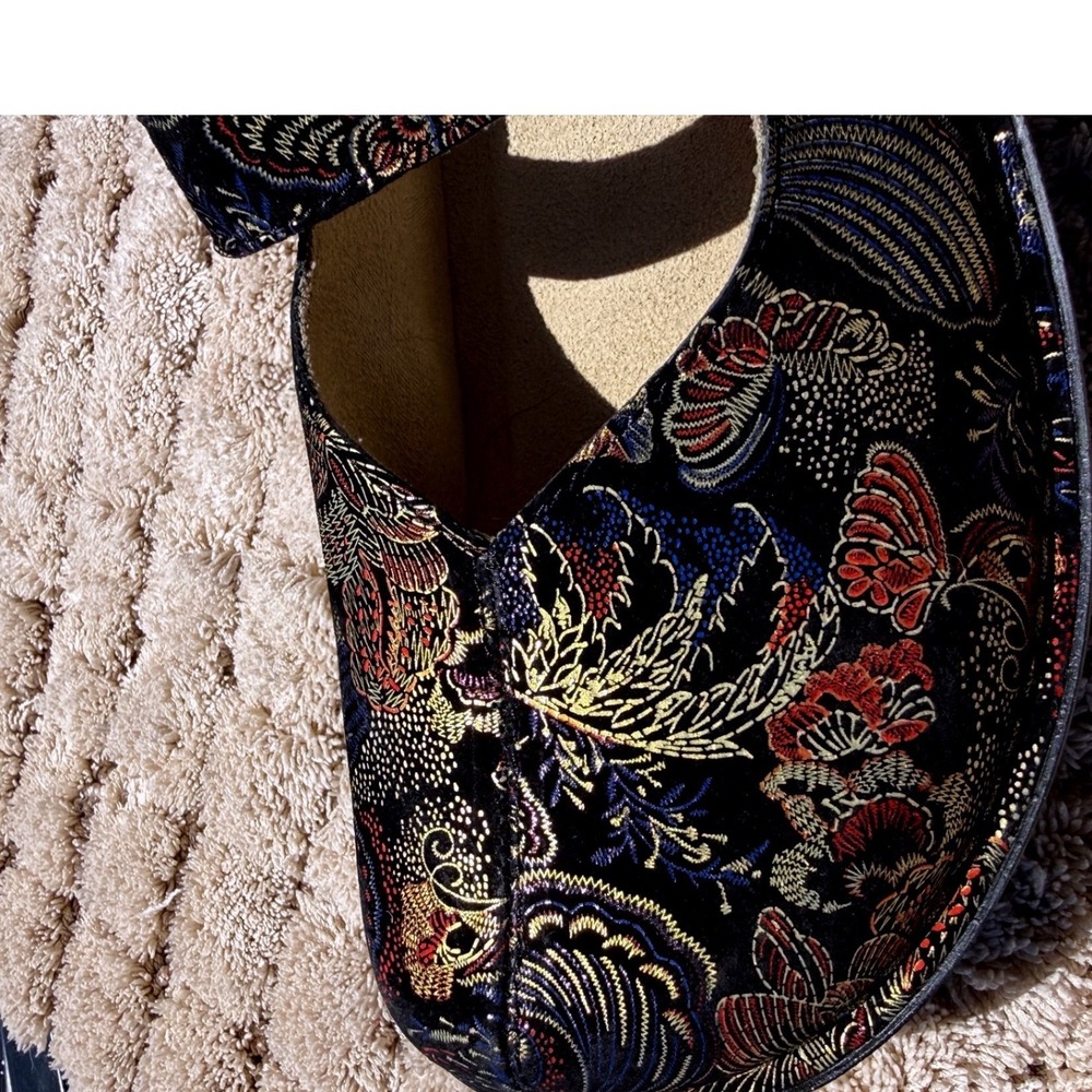 Alegria Paloma Mary Jane Shoes Black Metallic Paisley Velvet Clogs Womens